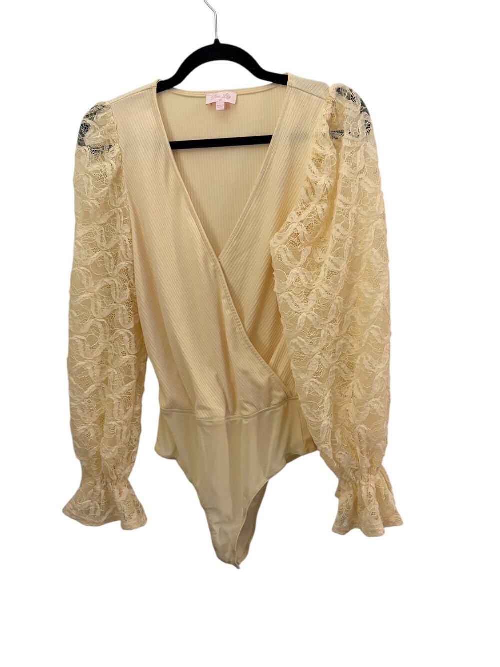 Pink Lily Lace Sleeve Cream Bodysuit M Ruffle Cuff Coquette Romantic Feminine